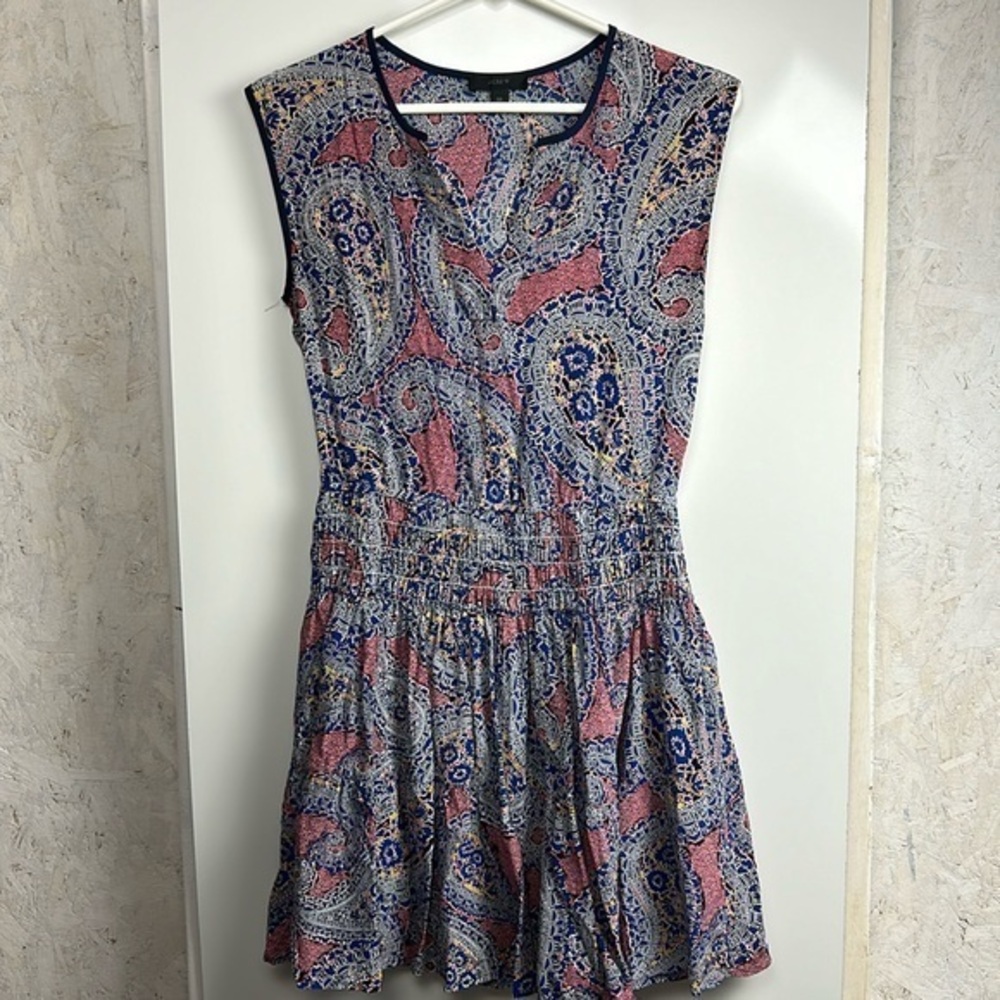 J. Crew Silk Paisley Smocked Waist Dress